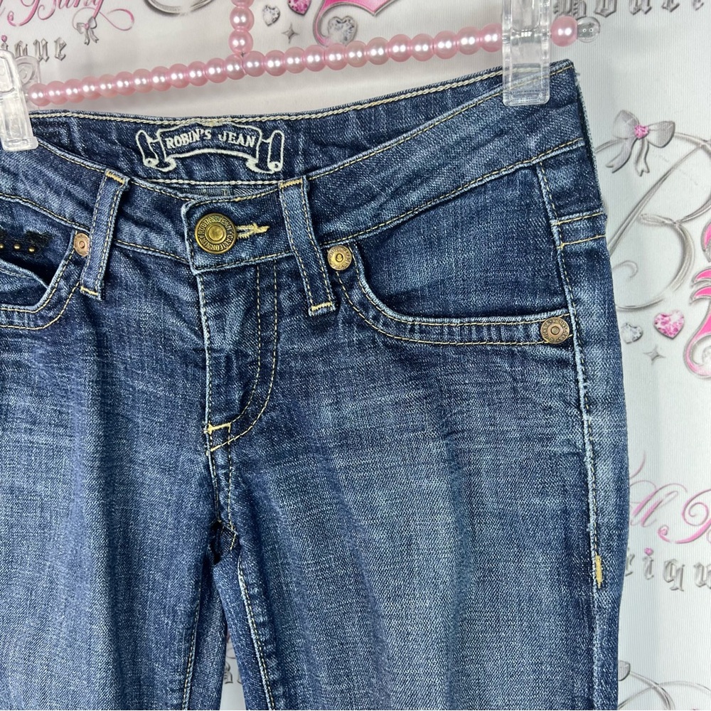 Robin's Jean patchwork jeans skulls. Rosses wings Dark Blue Straight Leg Jeans - Picture 9 of 10